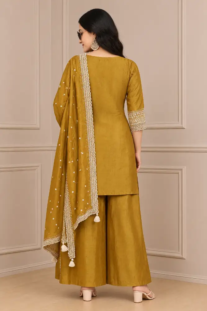 Women's Silk Blend Embroidered Kurta Set Back